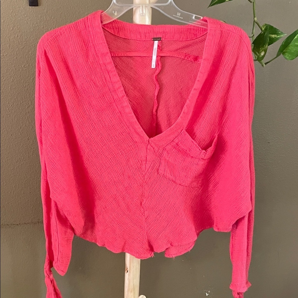 Free People Coral V-Neck Blouse